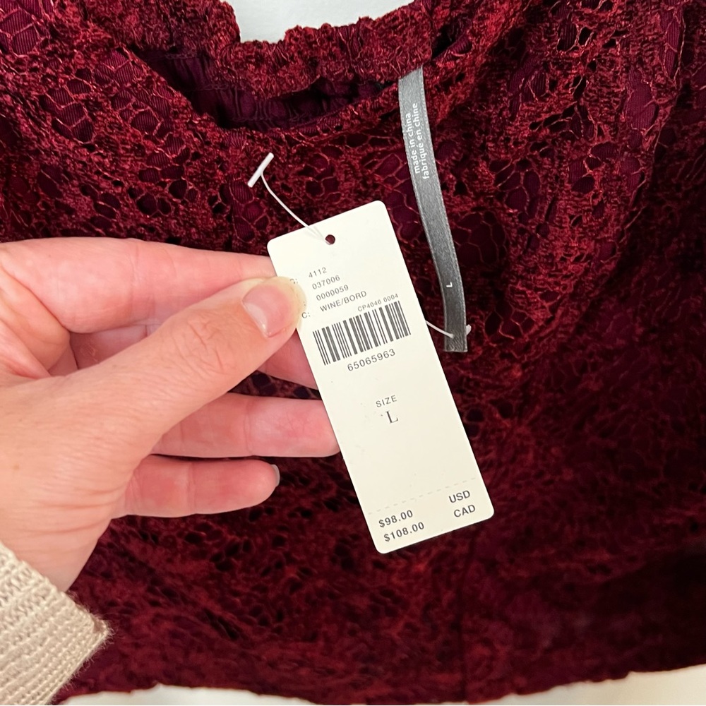 NWT Anthropologie burgundy /deep red lace sweetheart neckline top - Picture 4 of 10